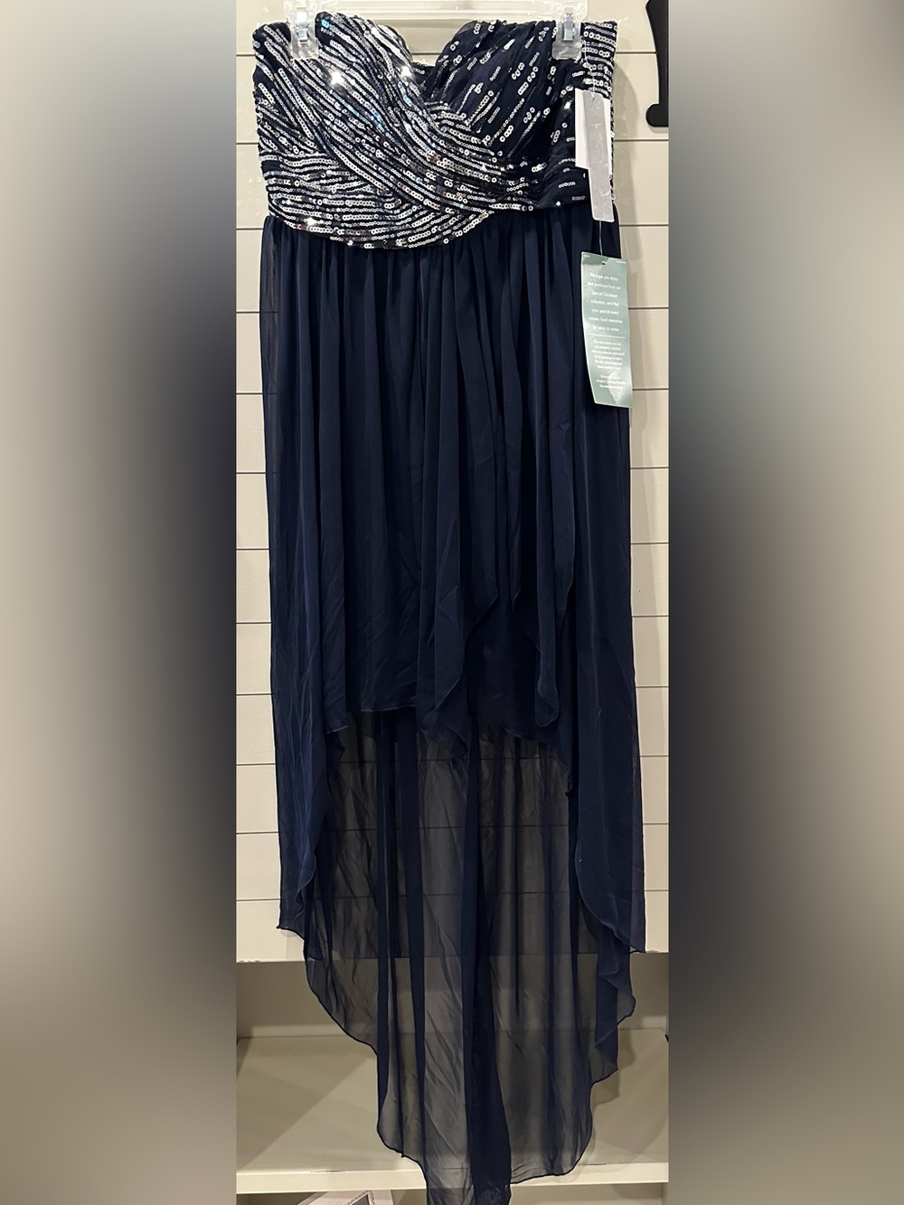 NWT My Michelle Navy High-Low Sequin Strapless Dress Size 13